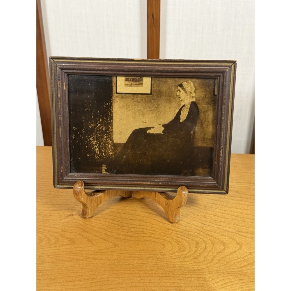 1933 Whistler's Mother Reverse Bronze Print 1930s Original Frame 3.5"x5"